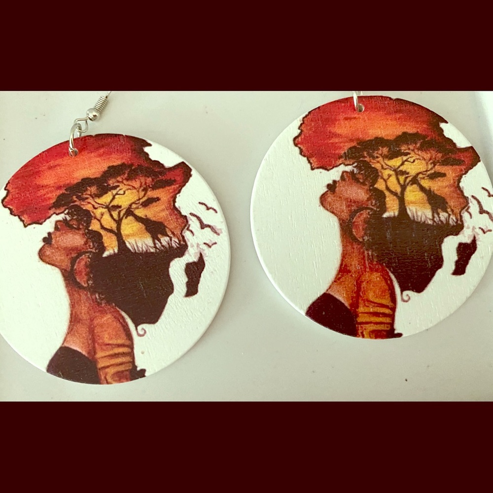 Brand new Round Wooden Afro-Centric Earrings